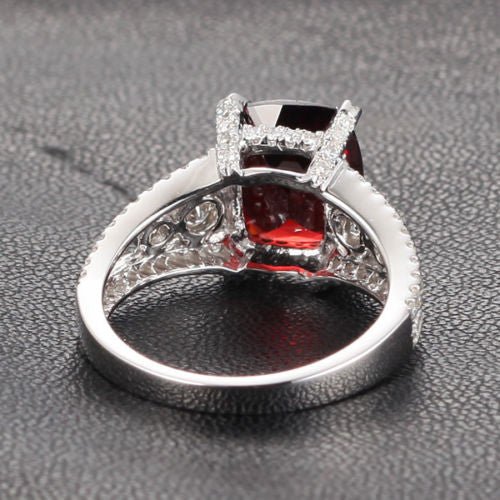 Antique Style Cushion Garnet Diamond Accents Engagement Ring - Lord of Gem Rings