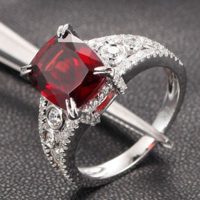 Antique Style Cushion Garnet Diamond Accents Engagement Ring - Lord of Gem Rings