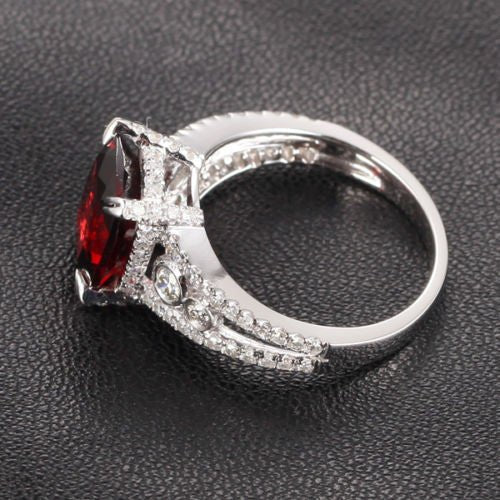 Antique Style Cushion Garnet Diamond Accents Engagement Ring - Lord of Gem Rings