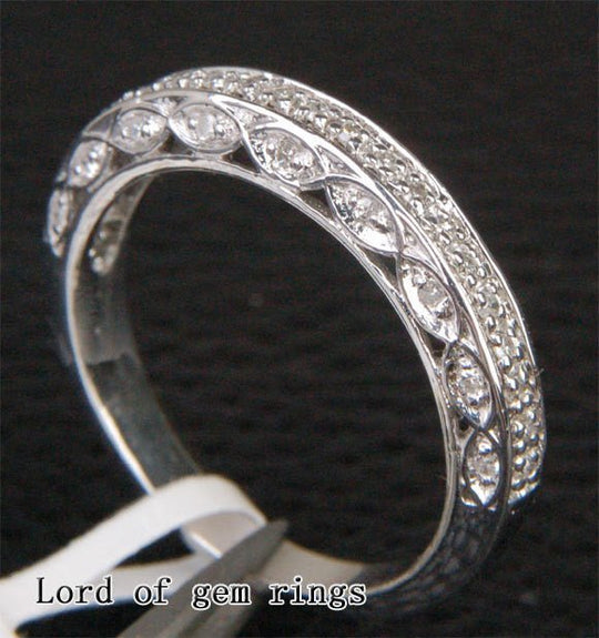 Antique Style Filigree Diamond Half Eternity Wedding Band