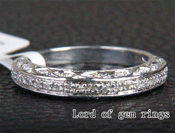 Antique Style Filigree Diamond Half Eternity Wedding Band - Lord of Gem Rings