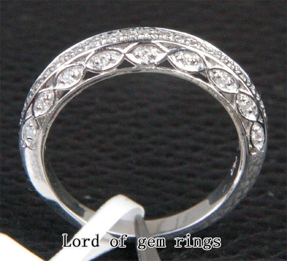 Antique Style Filigree Diamond Half Eternity Wedding Band - Lord of Gem Rings
