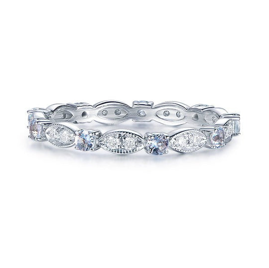 Aquamarine Diamond Art Deco Eternity March Birthstone Band