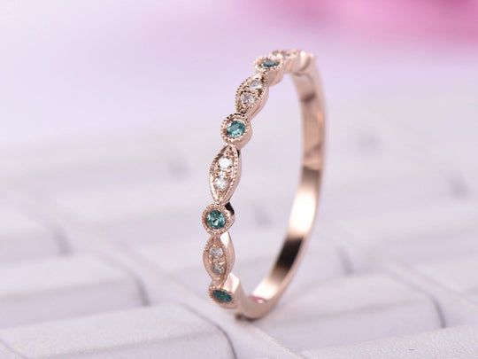 Art Deco Alexandrite Diamond Half Eternity April/June Birthstone Band