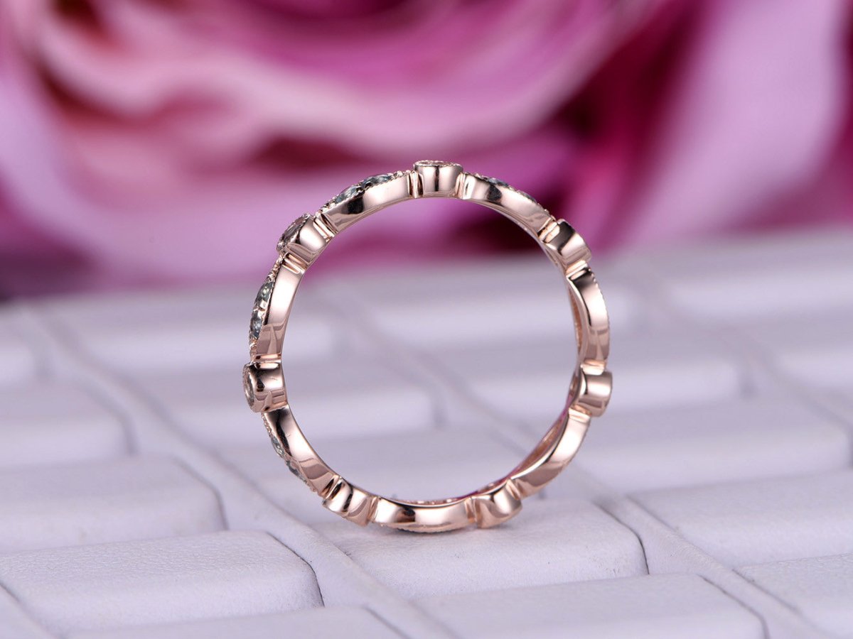Art Deco Alexandrite Milgrain Marquise and Dot June Birthstone Band - Lord of Gem Rings