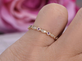 Art Deco Amethyst Diamond 3/4 Eternity February Birthstone Band 14K Rose Gold - Lord of Gem Rings