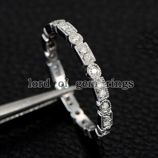 Art Deco Brilliant Diamond Stackable Milgrain Eternity Wedding Band