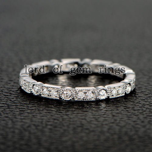 Art Deco Brilliant Diamond Stackable Milgrain Eternity Wedding Band - Lord of Gem Rings