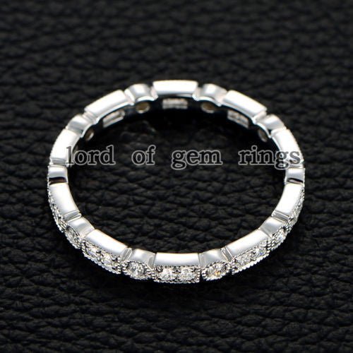 Art Deco Brilliant Diamond Stackable Milgrain Eternity Wedding Band - Lord of Gem Rings