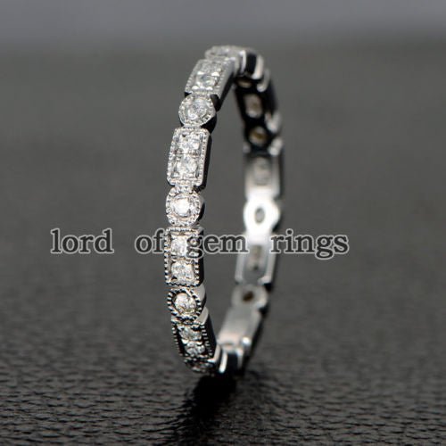 Art Deco Brilliant Diamond Stackable Milgrain Eternity Wedding Band - Lord of Gem Rings