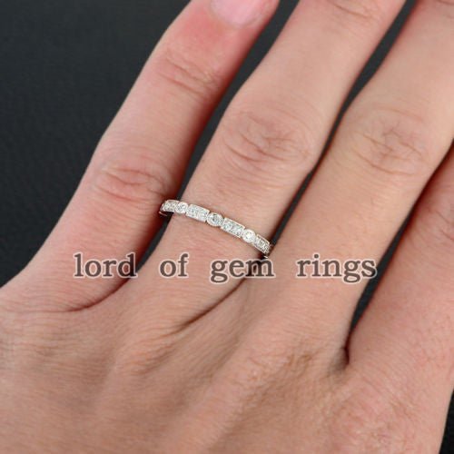 Art Deco Brilliant Diamond Stackable Milgrain Eternity Wedding Band - Lord of Gem Rings