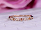 Art Deco Champagne White Diamond Wedding Band Half Eternity - Lord of Gem Rings