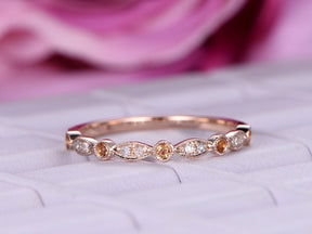 Art Deco Champagne White Diamond Wedding Band Half Eternity - Lord of Gem Rings