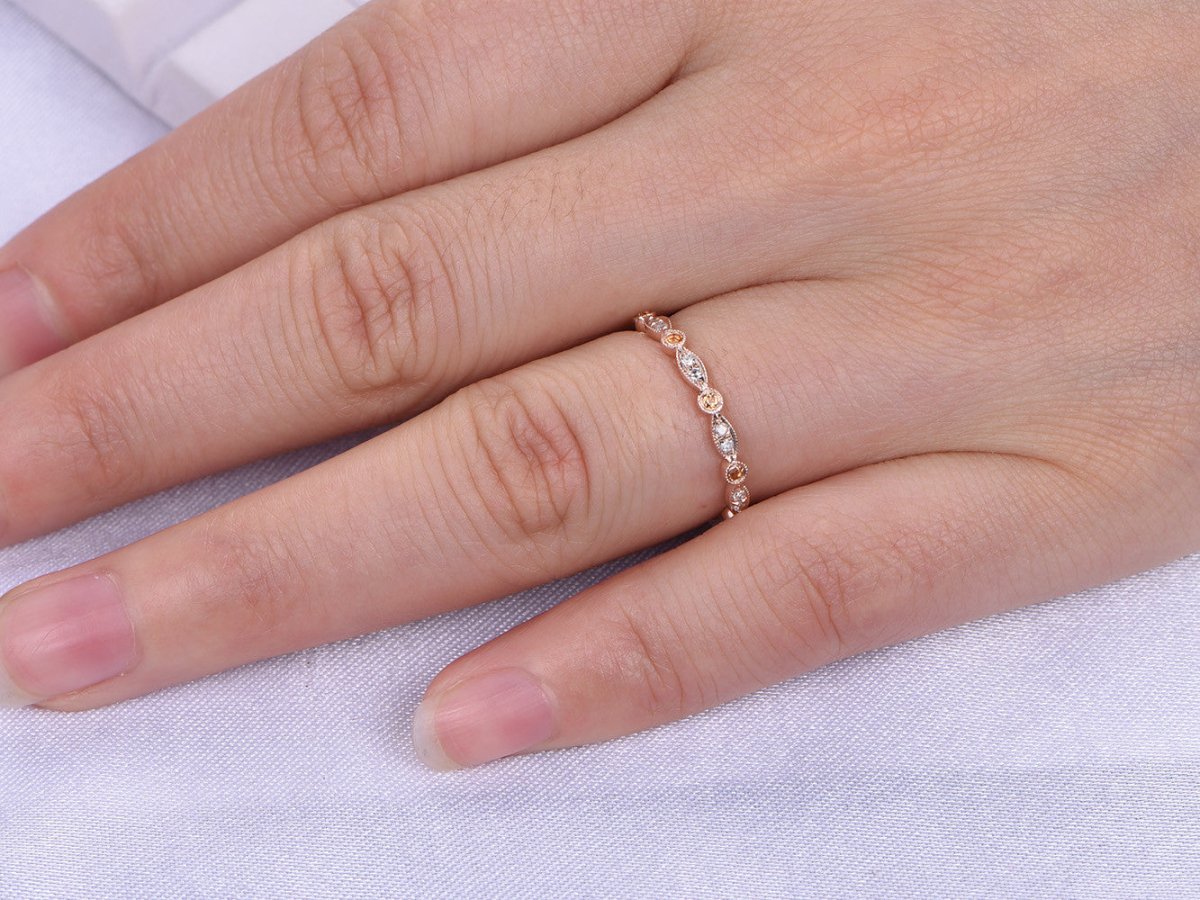 Art Deco Champagne White Diamond Wedding Band Half Eternity - Lord of Gem Rings