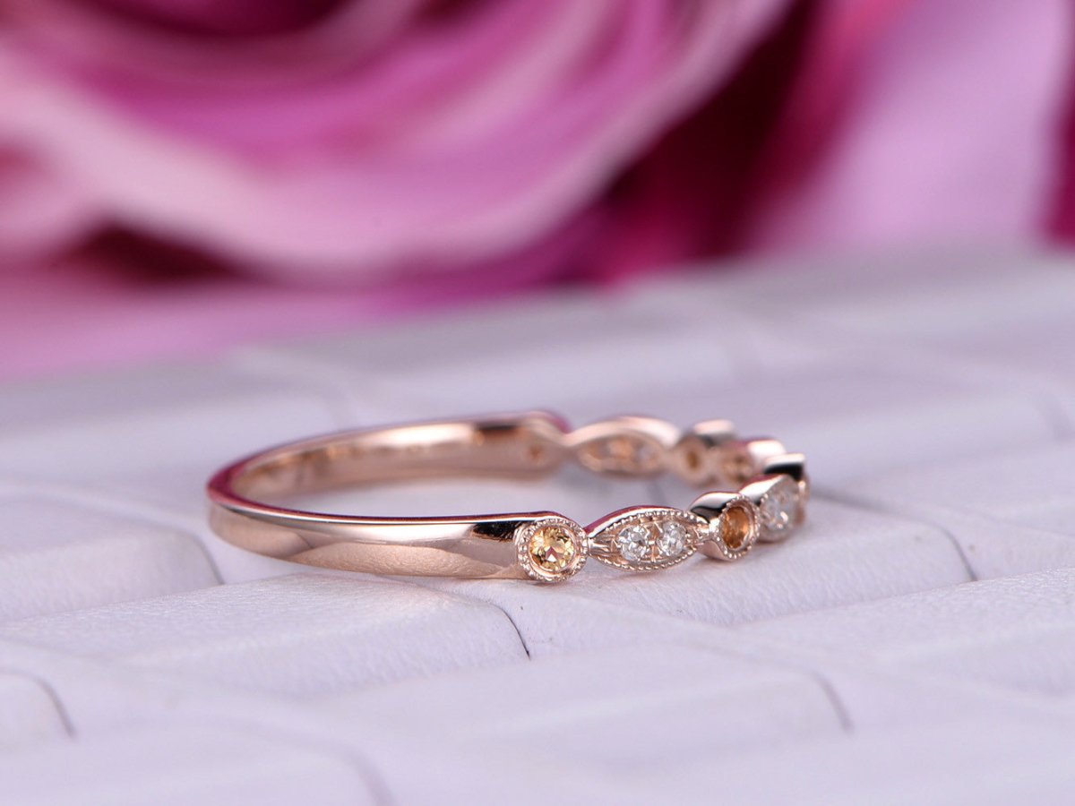 Art Deco Champagne White Diamond Wedding Band Half Eternity - Lord of Gem Rings