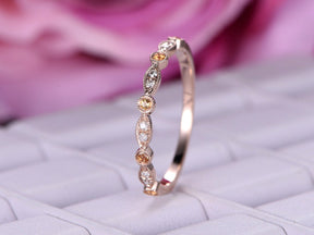 Art Deco Champagne White Diamond Wedding Band Half Eternity - Lord of Gem Rings