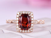 Art Deco Cushion Garnet Diamond Engagement Ring - Lord of Gem Rings