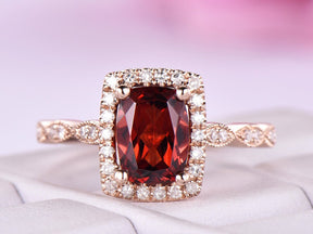 Art Deco Cushion Garnet Diamond Engagement Ring - Lord of Gem Rings