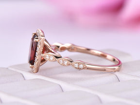 Art Deco Cushion Garnet Diamond Engagement Ring - Lord of Gem Rings