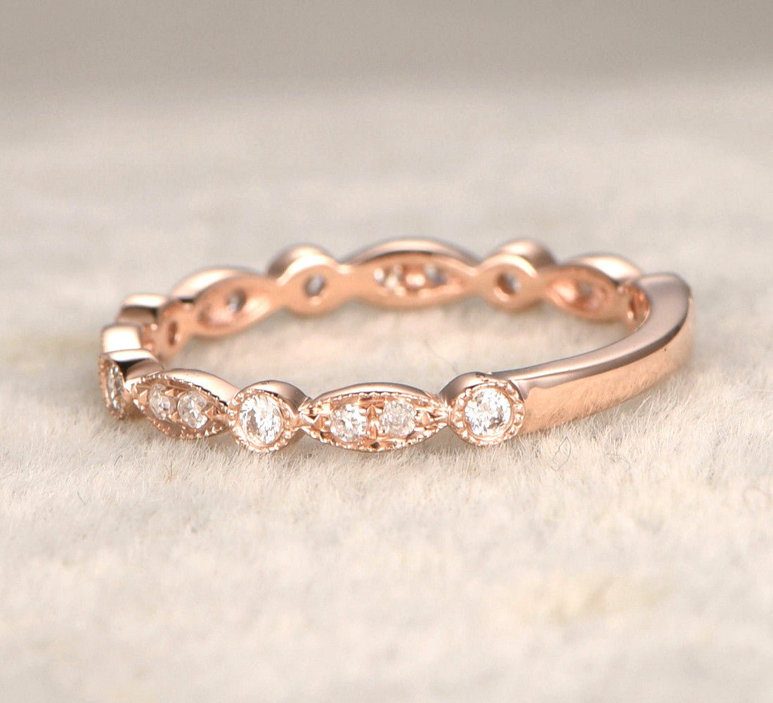 Art Deco Diamond 3/4 Eternity Wedding Band with Milgrain - Lord of Gem Rings