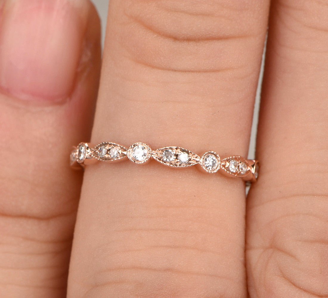 Art Deco Diamond 3/4 Eternity Wedding Band with Milgrain - Lord of Gem Rings