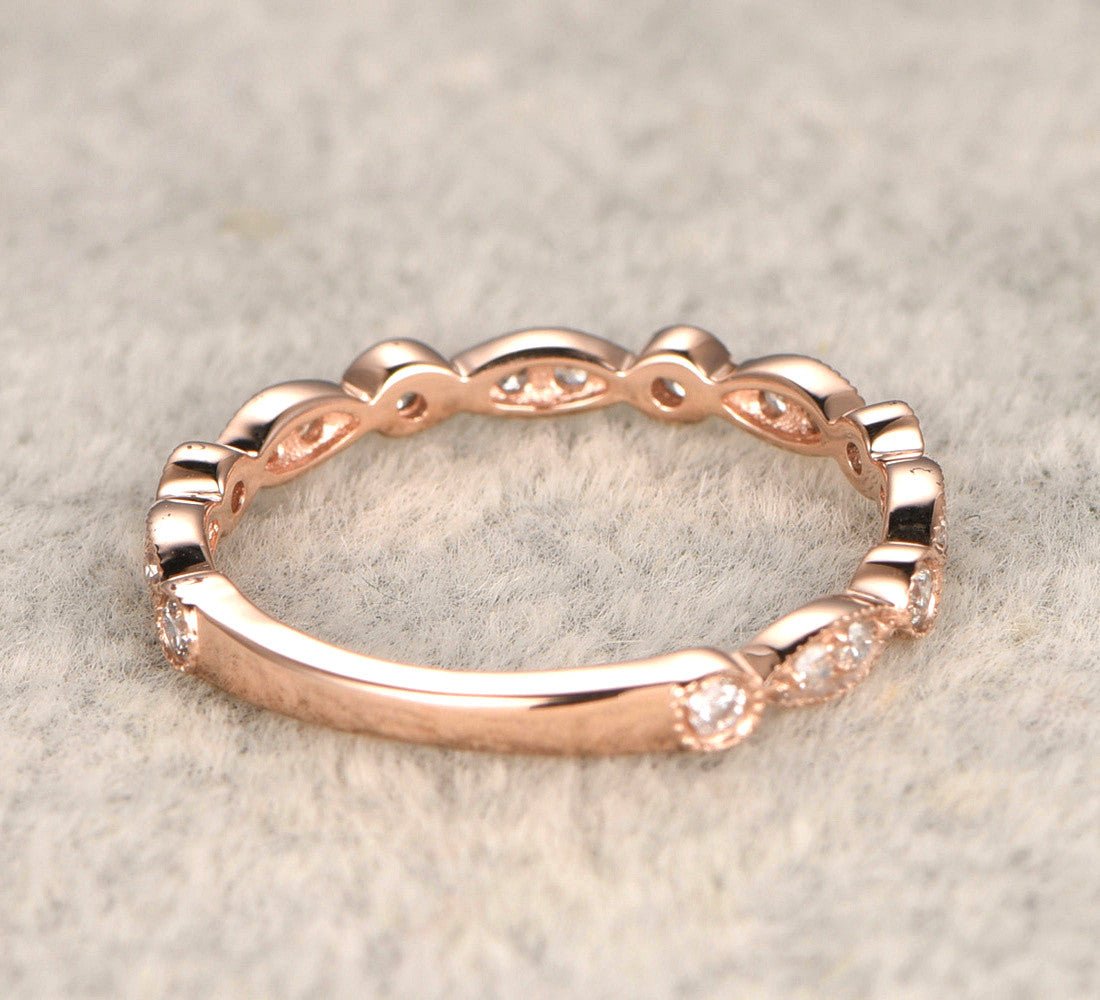 Art Deco Diamond 3/4 Eternity Wedding Band with Milgrain - Lord of Gem Rings
