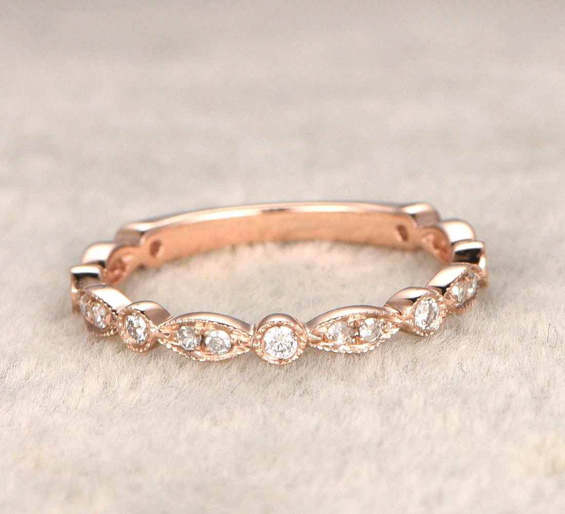 Art Deco Diamond 3/4 Eternity Wedding Band with Milgrain - Lord of Gem Rings