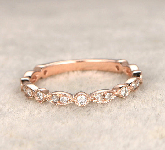 Art Deco Diamond 3/4 Eternity Wedding Band with Milgrain