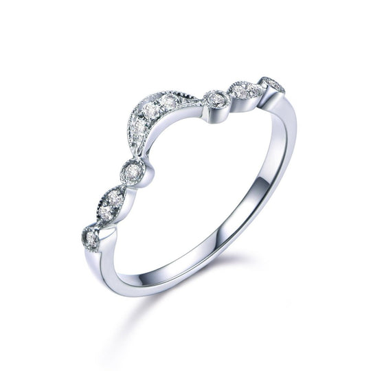 Art Deco Diamond Crescent Wedding Band 14K Gold