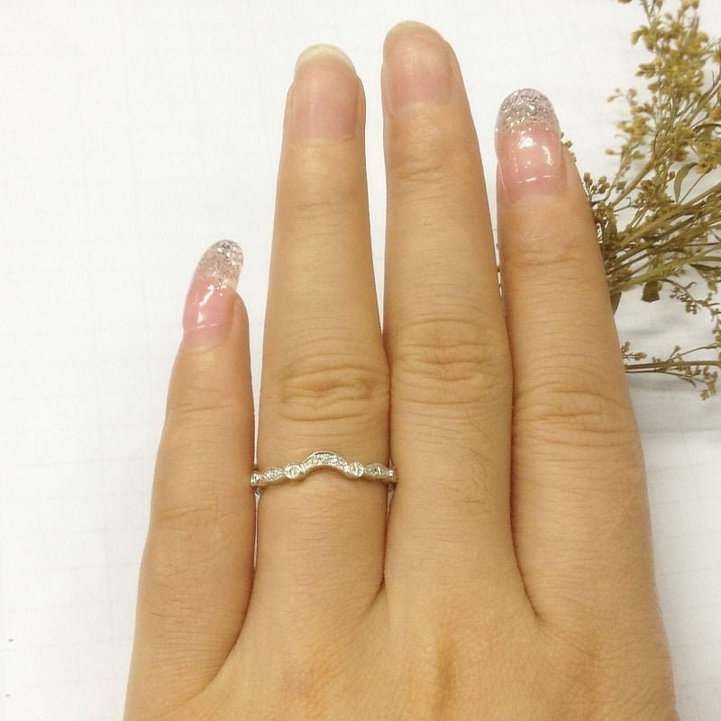 Art Deco Diamond Crescent Wedding Band 14K Gold - Lord of Gem Rings