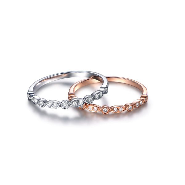 Art Deco Diamond Milgrain Half Eternity Wedding Band - Lord of Gem Rings