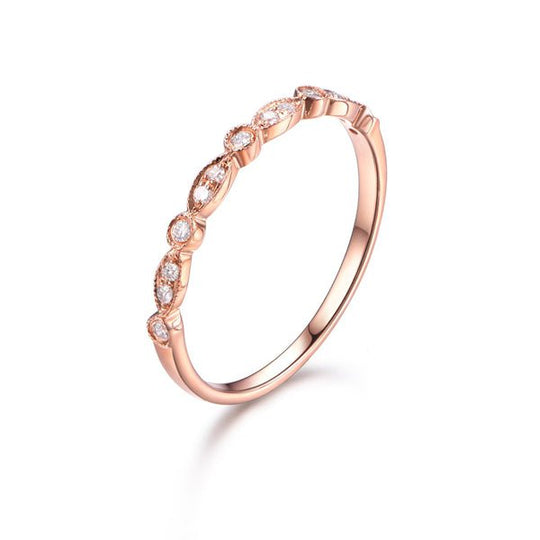 Art Deco Diamond Milgrain Half Eternity Wedding Band