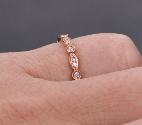 Art Deco Diamond Milgrain Half Eternity Wedding Band - Lord of Gem Rings