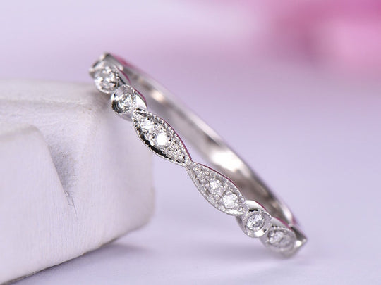 Art Deco Diamond Symmetrical Marquise and Dot Wedding Band