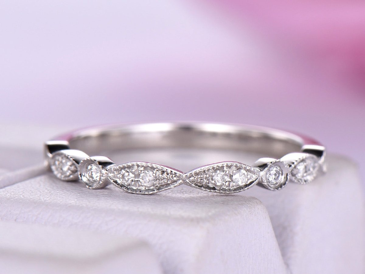 Art Deco Diamond Symmetrical Marquise and Dot Wedding Band - Lord of Gem Rings