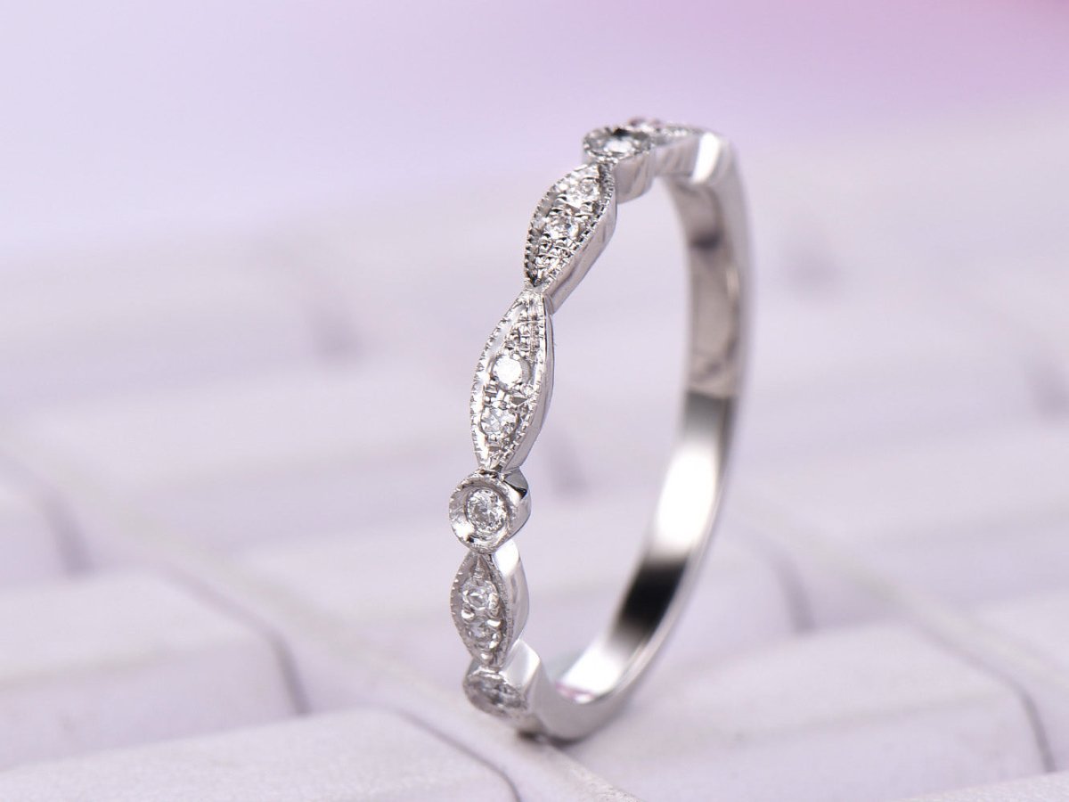 Art Deco Diamond Symmetrical Marquise and Dot Wedding Band - Lord of Gem Rings