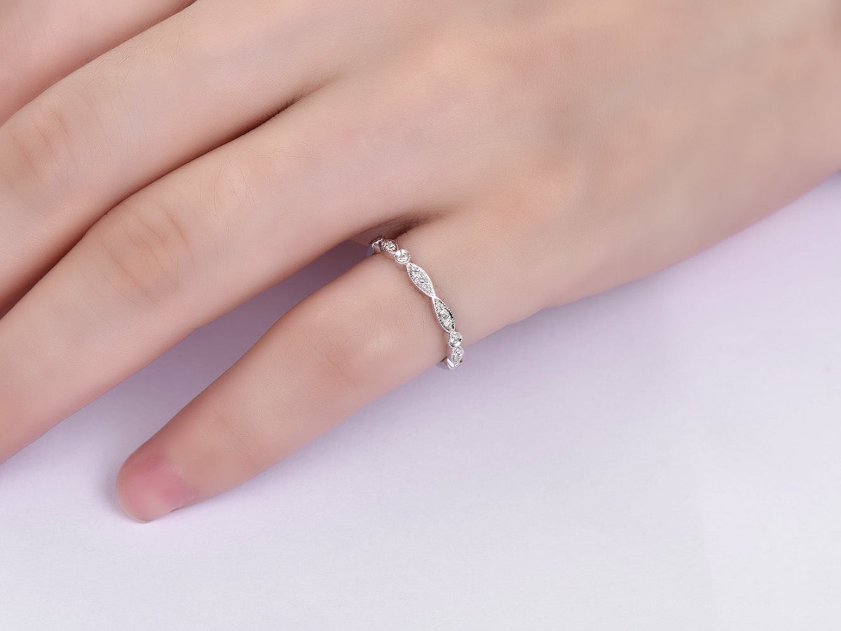 Art Deco Diamond Symmetrical Marquise and Dot Wedding Band - Lord of Gem Rings