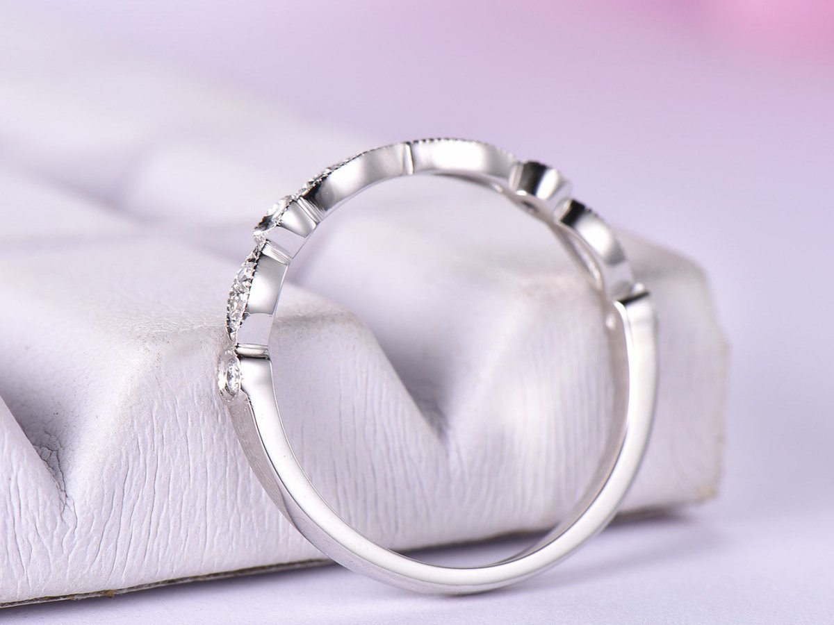 Art Deco Diamond Symmetrical Marquise and Dot Wedding Band - Lord of Gem Rings