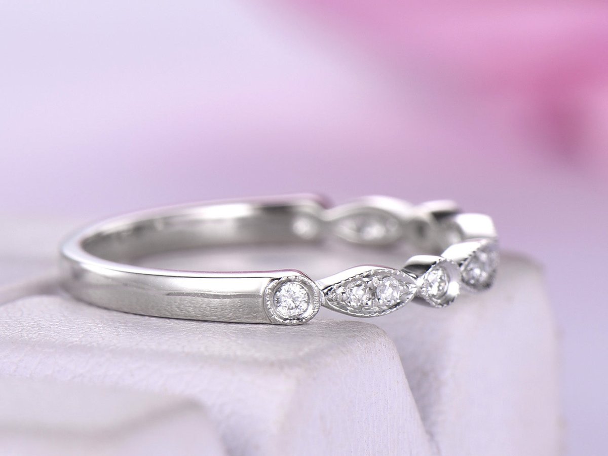 Art Deco Diamond Symmetrical Marquise and Dot Wedding Band - Lord of Gem Rings