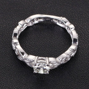 Art Deco Floral Shank Round Moissanite Ring - Lord of Gem Rings