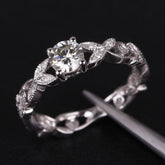 Art Deco Floral Shank Round Moissanite Ring - Lord of Gem Rings