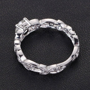 Art Deco Floral Shank Round Moissanite Ring - Lord of Gem Rings
