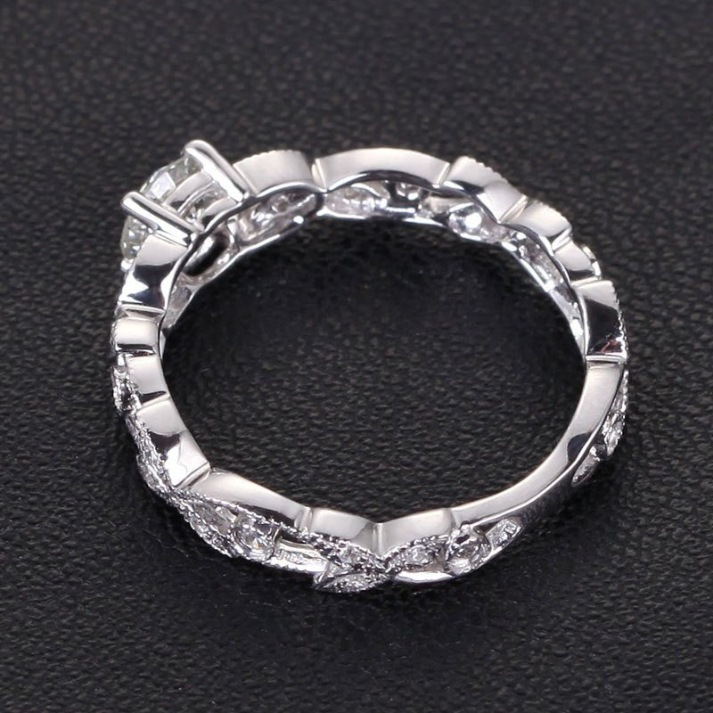 Art Deco Floral Shank Round Moissanite Ring - Lord of Gem Rings