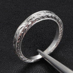 100％品質 Art Deco Hand Engraved Scroll 14K White Gold Band| LOGR アクセサリー
