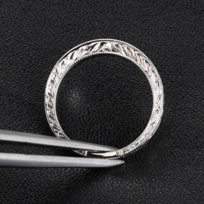Art Deco Hand Engraved Scroll 14K White Gold Band| LOGR