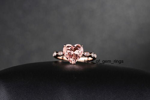 Art Deco Heart Morganite Diamond Ring - Lord of Gem Rings