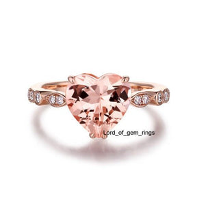Art Deco Heart Morganite Diamond Ring - Lord of Gem Rings