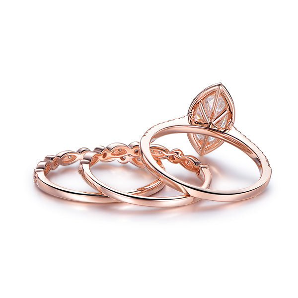 Art Deco Marquise Moissanite Ring Trio Set - Lord of Gem Rings