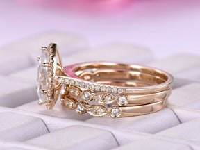 Art Deco Marquise Moissanite Ring Trio Set - Lord of Gem Rings