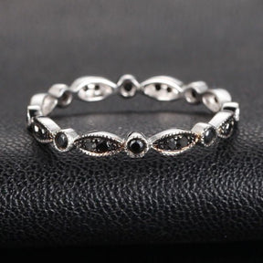 Art Deco Milgrain Black Diamond Eternity Wedding Band 14K White Gold - Lord of Gem Rings